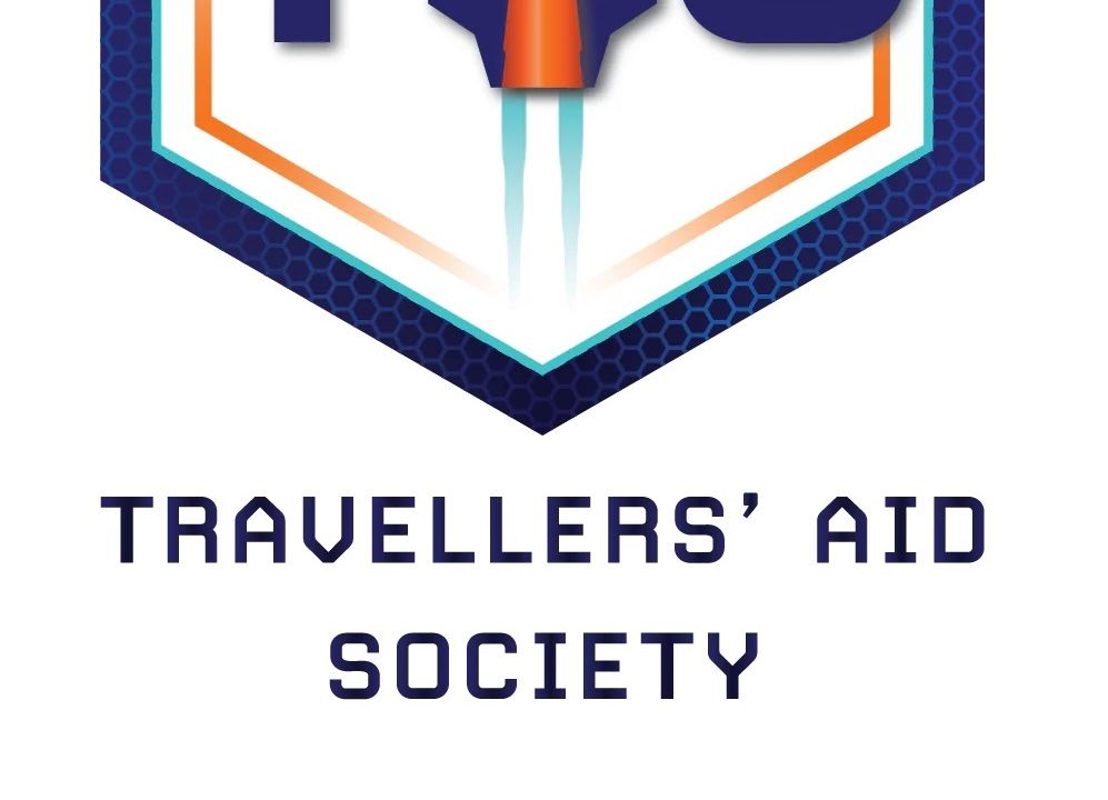 Image showing the Logo of the Travellers' Aid Society which is a Free Trader in flight in a hexagonal frame