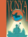 A seated figure in a long coat and hat, holding a glowing orb with a small creature inside. Above, a circular window shows a blue whale and smaller aquatic creatures in a red-orange underwater scene. Text reads "by Henry Harris" in small font near the top center.