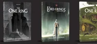 Two roleplaying game books are displayed side by side against a dark background. On the left, "Hands of the White Wizard" features a shadowy illustration of a group of figures ascending stone steps, hinting at a mysterious setting. On the right, "Trials of Saruman" showcases a striking image of Saruman, depicted in a flowing robe, standing before a pedestal with a glowing orb, surrounded by ethereal light. Both covers highlight their respective titles prominently at the bottom.