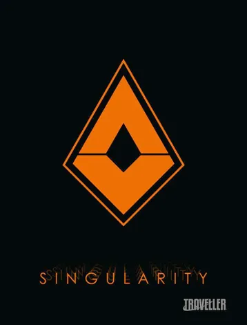 Orange diamond-shaped logo centered against a black background. The diamond has a thick black border and contains a stylized, abstract letter "S" formed by two overlapping angular shapes. Below the diamond, the word "SINGULARITY" is written in all capital letters, using a sans-serif font with a metallic gold color. The text has a slight glow effect.
