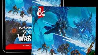 Two book covers for Dungeons & Dragons: World of Warcraft Gameplay Expansion. Left cover shows characters in snowy battle; right cover depicts icy dragon and warriors. Text reads: "Dungeons & Dragons World of Warcraft Gameplay Expansion" with Wizards of the Coast logo.