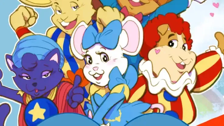 Cartoon animals in colorful outfits, text: THE HONEYHEART ADVENTURES