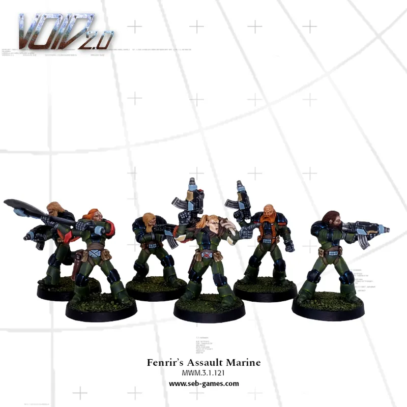 Five miniature soldiers in green armor with weapons, on circular bases.