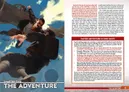 A person in a leather jacket and goggles stands mid-air, holding a pistol, near a crashed biplane with visible damage. A Nazi soldier lies on the ground nearby. Text reads: "CHAPTER TWO: THE ADVENTURE" and "GAME ADVENTURE IDEAS" with subheadings like "Zeppelin Melée!" and "Aboard the Sky Galleon!".