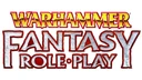 The logo for "Warhammer Fantasy Roleplay" features bold, stylized text with "Warhammer" in gold and "Fantasy Roleplay" in a combination of red and silver. The letters are designed with a dynamic, eye-catching flair, emphasizing the fantasy theme. The overall design conveys a sense of adventure and excitement, fitting for a tabletop role-playing game.