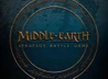 The image features the title "MIDDLE-EARTH STRATEGY BATTLE GAME" prominently displayed in a bold, stylized font, set against a textured dark blue background. Surrounding the title is a circular design that includes intricate, golden script, reminiscent of Tolkien's lore. The overall aesthetic conveys a sense of adventure and fantasy, aligning with the themes of the game.