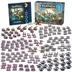 A large collection of 10mm-scale miniatures and game components for the Epic Warpath Battle for Phrovox starter set is displayed. The set includes a rulebook, tokens, and dice, alongside 440 plastic miniatures representing two armies: the Earth’s Enforcers and the Plague. Various types of miniatures are arranged, including infantry, vehicles, and command units, showcasing a diverse array of sci-fi designs and colors.