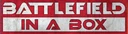 A bold graphic features the text "BATTLEFIELD IN A BOX" prominently displayed in large, stylized letters. The background is a textured red, contrasting with the white and silver elements of the text. The overall design conveys a strong, dynamic feel, suitable for a tabletop gaming context.