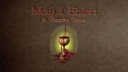 The title "May I Enter: A Vampire Game" is prominently displayed in an ornate font at the top of the image, set against a textured brown background. Below the title, a stylized goblet filled with a dark liquid is depicted, surrounded by red rose petals, with a soft green glow emanating from behind it. The overall design evokes a gothic and mysterious atmosphere, fitting for a tabletop RPG centered on vampire themes.