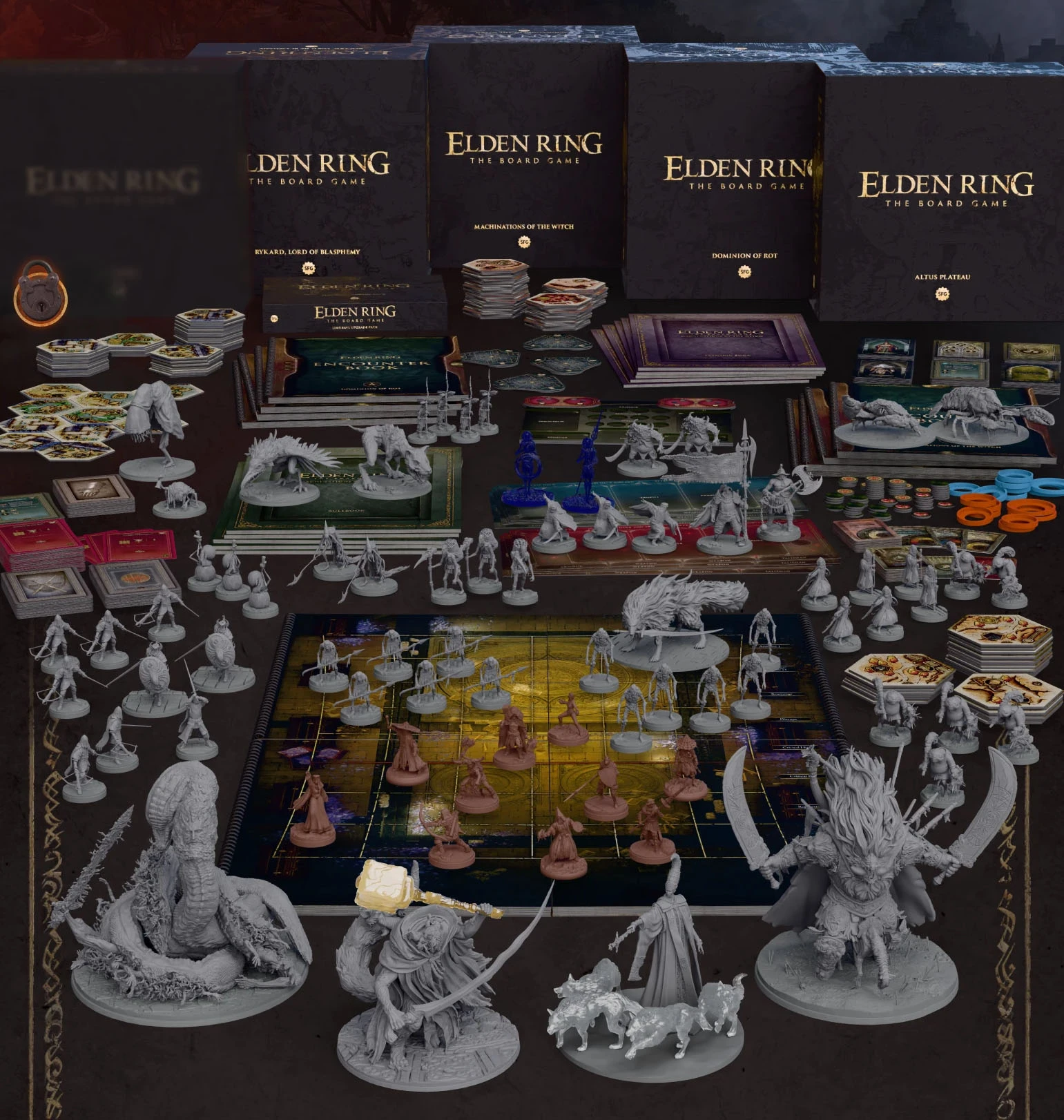 A detailed tabletop gaming scene showcases the 