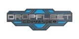 The logo for "Dropfleet Commander" features a sleek, metallic design with a combination of silver and blue colors. The word "DROPFLEET" is prominently displayed in bold, silver letters, while "COMMANDER" is positioned below in a slightly smaller font. The background includes angular shapes and lines that enhance the futuristic and sci-fi aesthetic of the game.