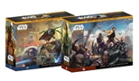 Two chunky starter sets for Star Wars Legion are displayed, featuring the Rebel Alliance and Separatist factions. The Rebel Alliance set showcases characters like Luke Skywalker and various scouts and Wookiees, while the Separatist set includes General Grievous and a variety of droids, including battle droids and super battle droids. Each box features vibrant artwork depicting the characters and their respective armies, with the text "STAR WARS LEGION" prominently displayed on the front.