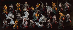 A collection of ten intricately designed miniatures from the Weird War I series is displayed against a dark background. The figures include a mix of undead and fantastical characters, such as a pumpkin-headed figure, a skeletal warrior, and a witch, all featuring dynamic poses and detailed sculpting. Each miniature showcases unique elements like flowing robes, weapons, and flame effects, emphasizing their dark fantasy theme, with the text "OCTOBER 2025" prominently featured at the top.