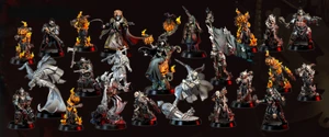 A collection of ten intricately designed miniatures from the Weird War I series is displayed against a dark background. The figures include a mix of undead and fantastical characters, such as a pumpkin-headed figure, a skeletal warrior, and a witch, all featuring dynamic poses and detailed sculpting. Each miniature showcases unique elements like flowing robes, weapons, and flame effects, emphasizing their dark fantasy theme, with the text "OCTOBER 2025" prominently featured at the top.