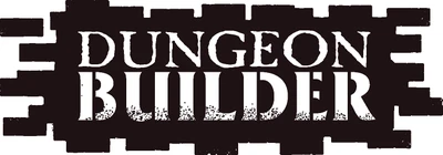 The image features the text "DUNGEON BUILDER" prominently displayed in a bold, distressed font, set against a dark background that resembles wooden planks. The letters are white with a textured appearance, giving a rugged feel that aligns with the theme of dungeon building. The overall design conveys a sense of adventure and creativity, suitable for tabletop gaming enthusiasts.