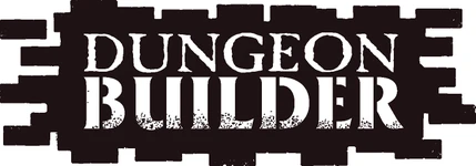 The image features the text "DUNGEON BUILDER" prominently displayed in a bold, distressed font, set against a dark background that resembles wooden planks. The letters are white with a textured appearance, giving a rugged feel that aligns with the theme of dungeon building. The overall design conveys a sense of adventure and creativity, suitable for tabletop gaming enthusiasts.