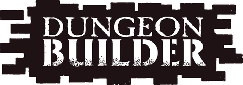The image features the text "DUNGEON BUILDER" prominently displayed in a bold, distressed font, set against a dark background that resembles wooden planks. The letters are white with a textured appearance, giving a rugged feel that aligns with the theme of dungeon building. The overall design conveys a sense of adventure and creativity, suitable for tabletop gaming enthusiasts.