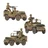 Three WWII U.S. jeeps are displayed, each featuring detailed paintwork that reflects a weathered, battle-worn appearance. The top jeep has a soldier manning a mounted machine gun, while the middle jeep shows two soldiers, one with a rifle and the other driving. The bottom jeep is also crewed by two soldiers, with one operating a machine gun, showcasing the vehicles' versatility and the intricacies of the miniatures.