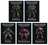 Five new Liber books for "Warhammer: The Horus Heresy" are displayed, each featuring distinct cover art. The covers include illustrations of armored figures representing various factions: a green-armored Loyalist Astartes for "Liber Astartes," a gray-armored Traitor Astartes for "Liber Hereticus," a bulky figure for "Liber Auxilia," a robotic character for "Liber Mechanicum," and a knightly figure for "Liber Questoris." Each book is titled prominently at the bottom, with a dark background that enhances the vibrant colors of the characters.