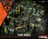 A detailed tabletop gaming scene depicts a modular Necron-themed killzone from the Warhammer 40,000 universe, featuring various miniatures. In the foreground, a Deathwatch Space Marine stands ready for battle, while several Necron warriors are positioned throughout the environment, which includes intricate walls adorned with glowing green elements and a circular teleportation pad. The overall atmosphere is dynamic, showcasing the impending conflict between the two factions in a richly designed setting.