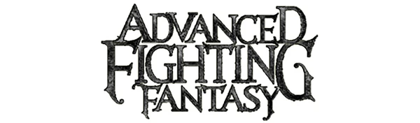 The logo for "Advanced Fighting Fantasy" features bold, stylized lettering in a dark, textured design. The letters are intricately shaped, with some elements appearing jagged or worn, evoking a sense of adventure and fantasy. The overall aesthetic suggests a classic tabletop role-playing game, inviting players to explore its rich narratives and challenges.