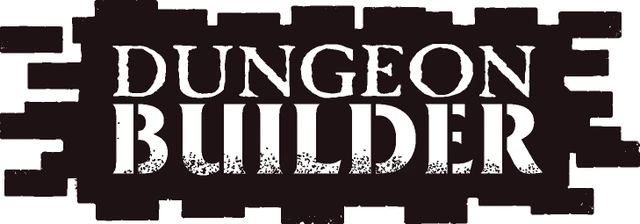 The image features the text "DUNGEON BUILDER" prominently displayed in a bold, distressed font, set against a dark background that resembles wooden planks. The letters are white with a textured appearance, giving a rugged feel that aligns with the theme of dungeon building. The overall design conveys a sense of adventure and creativity, suitable for tabletop gaming enthusiasts.
