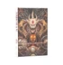 A book titled "Ushoran" features a striking cover illustration that combines dark fantasy elements with intricate mechanical designs. Prominent on the cover is a menacing skull adorned with a red gem, flanked by a pair of fierce, horned creatures. The background includes a complex arrangement of gears and metallic textures, enhancing the ominous and fantastical theme of the artwork.