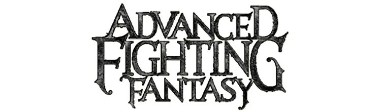 The logo for "Advanced Fighting Fantasy" features bold, stylized lettering in a dark, textured design. The letters are intricately shaped, with some elements appearing jagged or worn, evoking a sense of adventure and fantasy. The overall aesthetic suggests a classic tabletop role-playing game, inviting players to explore its rich narratives and challenges.