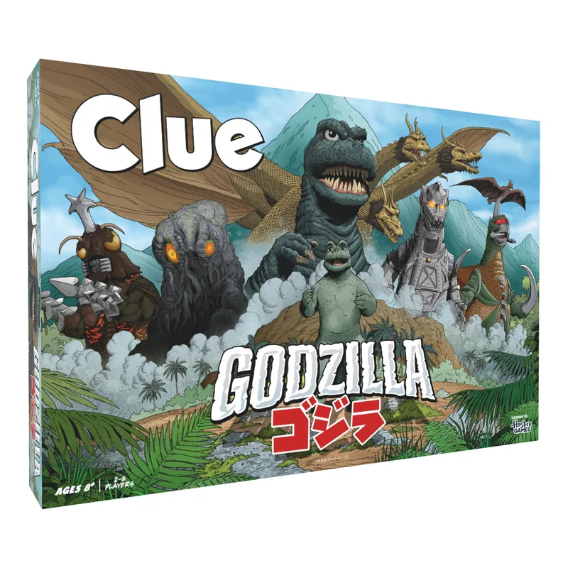 Clue Godzilla game box with monsters and text "Clue Godzilla ゴジラ"