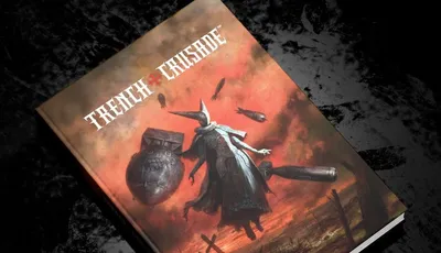 Trench Crusade book cover with armored figure, warplanes, and explosion.