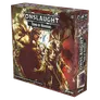 A box for the "Dungeons & Dragons Onslaught: Tomb of Horrors - Maps & Monsters Expansion" features dramatic artwork depicting a menacing demilich and various monstrous figures. The box is predominantly dark with splashes of color, showcasing intricate details of the characters and elements from the dungeon. The title "ONSLAUGHT" is prominently displayed at the top, along with the subtitle and branding for Wizkids.