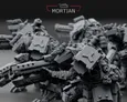 A group of intricately designed cyberrats in a grey, unpainted finish, showcasing their armored bodies and distinctive rifles. The models are posed in a dynamic arrangement, highlighting both long and short barrel versions of their weapons. The Mortian logo is displayed prominently at the top of the image, emphasizing the brand behind these sci-fi miniatures.