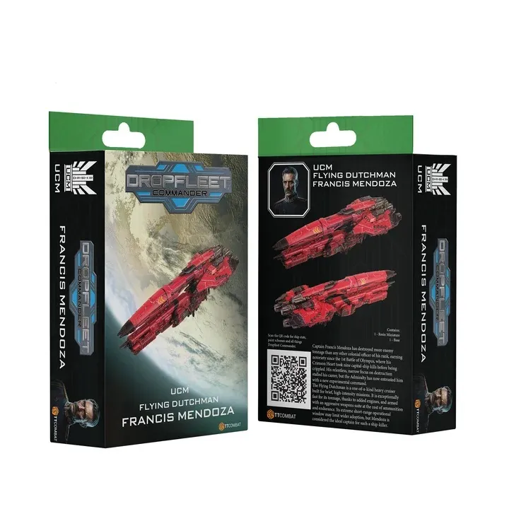 Two Dropfleet Commander ship model boxes: UCM Flying Dutchman Francis Mendoza.