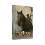 A deluxe hardcover book titled "Deadlands: 30 Years of Guts, Grit & Ghost Rock" features a ghostly rider on a dark horse, set against a muted, foggy background. The rider wears a black hat and has glowing orange eyes, adding a supernatural element to the scene. The book's title is prominently displayed at the bottom, with a decorative emblem and the text "30th Anniversary" along the spine.