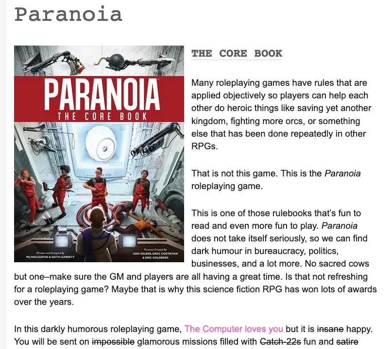 Showing the Core Rule Book cover and description as shown on Roll20