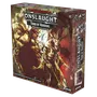 A box for the "Dungeons & Dragons Onslaught: Tomb of Horrors - Maps & Monsters Expansion" features dramatic artwork depicting a menacing demilich and various monstrous figures. The box is predominantly dark with splashes of color, showcasing intricate details of the characters and elements from the dungeon. The title "ONSLAUGHT" is prominently displayed at the top, along with the subtitle and branding for Wizkids.