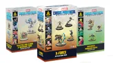 Three boxes of the "Marvel Crisis Protocol Miniatures Game" are displayed. The central box features the "X-Force Affiliation Pack," showcasing miniatures of characters like Cable and Domino, with vibrant colors and dynamic poses. The other two boxes on either side include "Adam Warlock & Moondragon" and "X-23," each adorned with artwork of their respective characters and game branding.