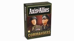 A box for "Axis & Allies: Commanders" features two prominent military figures on the front: a general in a U.S. Army uniform with medals and a German officer in a uniform adorned with insignia. The title "Axis & Allies" is displayed prominently at the top, with "COMMANDERS" in bold letters at the bottom. The overall color scheme includes dark green and gold accents, giving it a military-themed appearance.