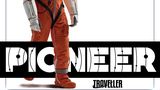 An astronaut in an orange space suit walks confidently, showcasing a sleek helmet and metallic arm attachments. The background features bold text stating "P-MINUS 07 DAYS" above the word "PIONEER," which is prominently displayed in a stylized font. The overall design conveys a sense of urgency and excitement for the upcoming space exploration RPG.