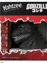 Yahtzee Godzilla box with Godzilla dice cup and red dice.