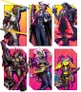 A vibrant illustration features six distinct characters from the Neon Odyssey campaign, each set against a colorful gradient background. The characters include a warrior wielding a glowing sword, a stylish figure in a sleek outfit, a futuristic soldier with a large weapon, a playful character with a musical instrument, and two others showcasing unique sci-fi designs and accessories. The overall aesthetic combines elements of retro-futurism and pop culture, emphasizing the game's dynamic and adventurous spirit.