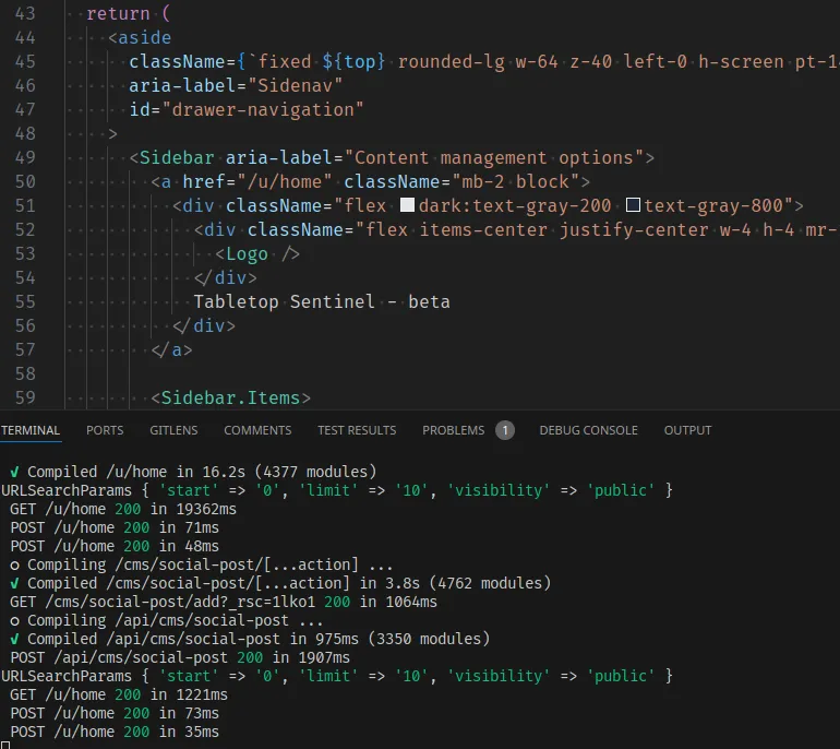 a snapshot of the developers code, showing 'Tabletop Sentinel - beta'