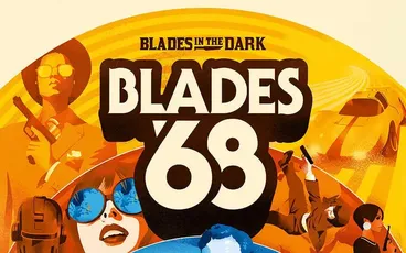 Colorful retro-futuristic collage with "68" text and people in 60s attire and tech.