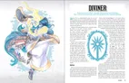 A woman with long blue hair, a blue and white geometric symbol, and the word "DIVINER" in large letters.