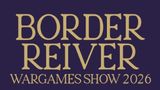The text features the words "BORDER REIVER WARGAMES SHOW 2023" in large, bold, golden letters against a dark purple background. The design emphasizes the event's name, making it prominent and eye-catching. The overall aesthetic conveys a sense of importance and excitement for the wargaming community.