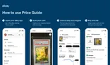 Phone screens showing eBay app scanning a Pikachu card and displaying its price data.