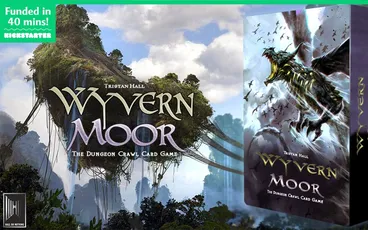 "Wyvern Moor Dungeon Crawl Card Game" book cover and floating island landscape.