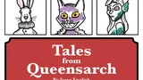 "Tales from Queensarch By Jesse English" with 9 illustrated character portraits in a grid.