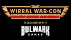 The image features the title "Corral War-Con: Tabletop Gaming Convention" prominently displayed in bold, stylized lettering. Below it, the phrase "IN COLLABORATION WITH" is written in a smaller font, leading to the name "BULWARK GAMES," which is also presented in a bold, distinctive style. The background is black, enhancing the visibility of the text, with the convention title highlighted in red and gold accents.