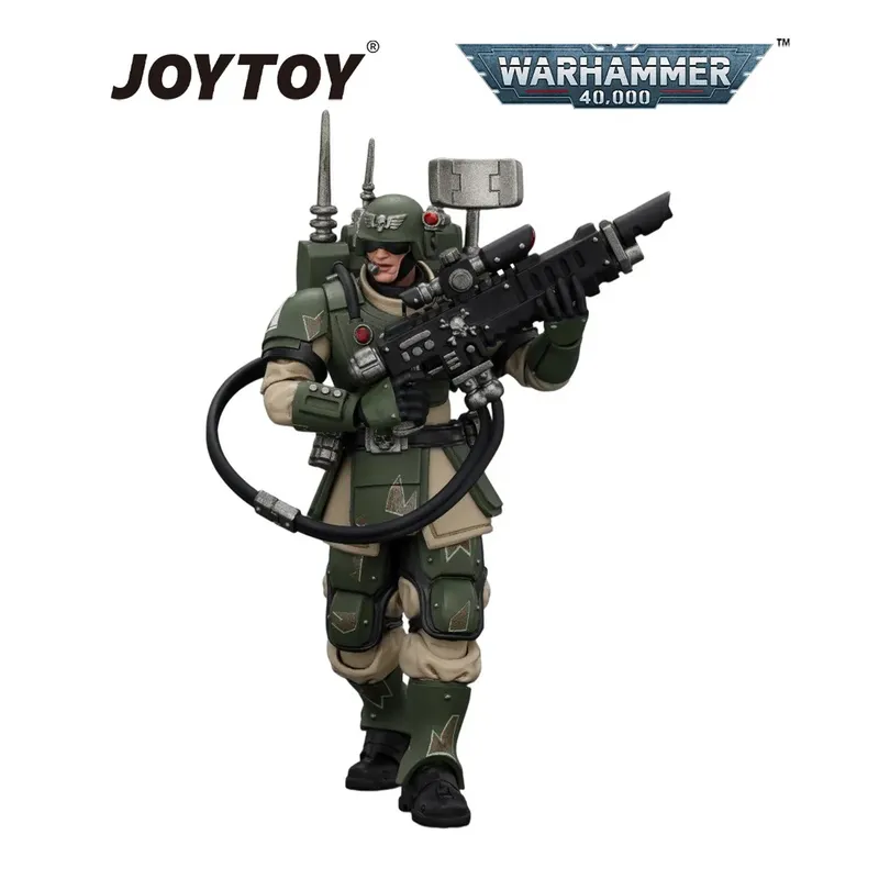 Armored soldier in green and beige holding a large gun, with "JOYTOY" and "WARHAMMER 40,000" text.